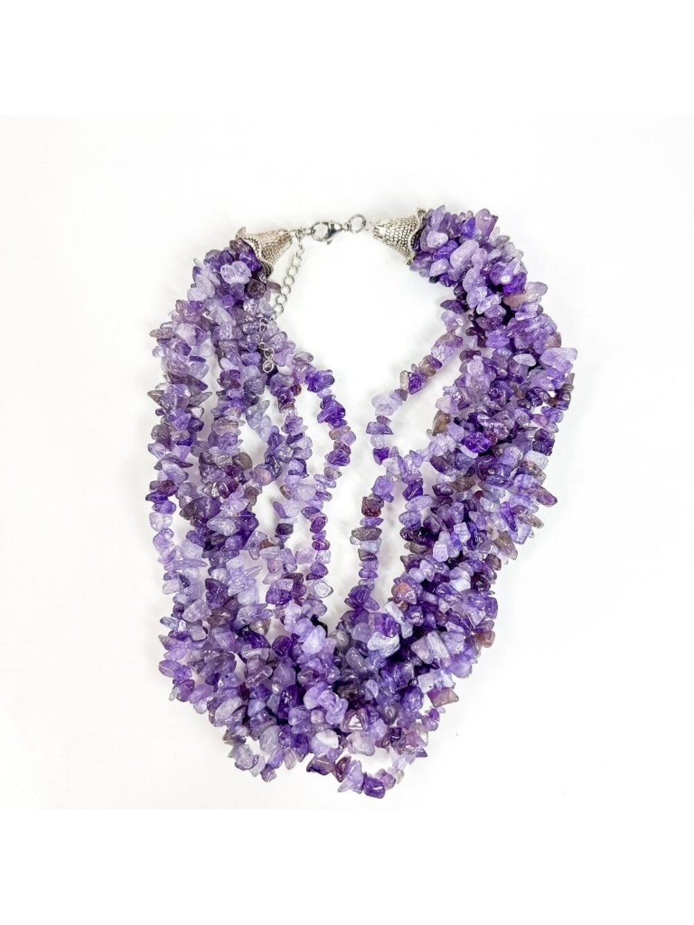 Multistrand 8-Strand Polished Amethyst Chip Necklace 18 Adjustable Statement